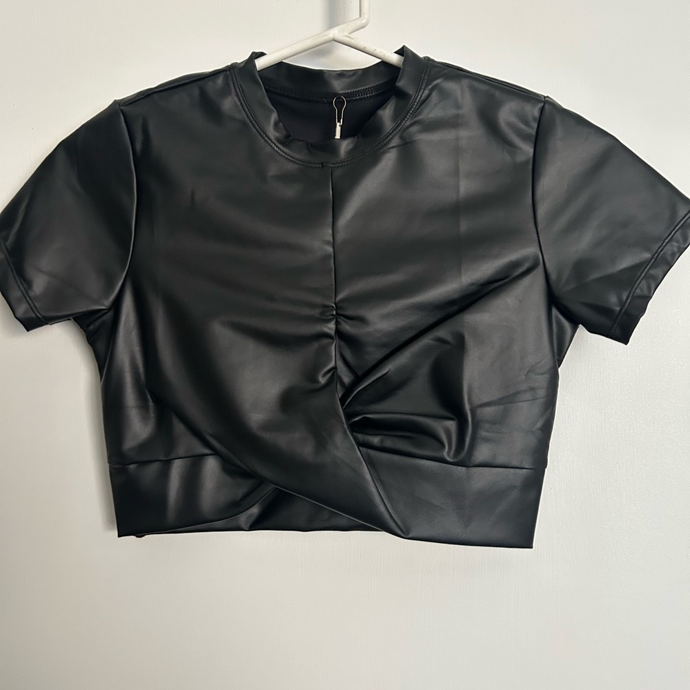 Black Faux Leather Crop Top